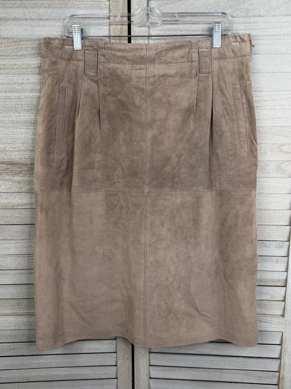 EVAN DAVIES Vintage 90's Suede Midi Skirt Beige-16